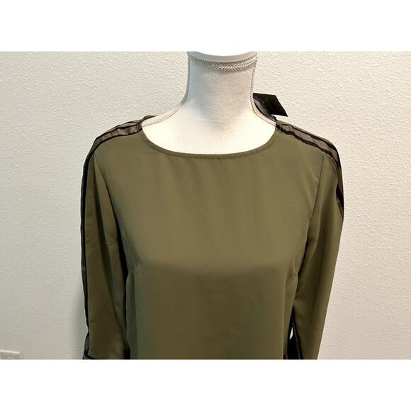 Vince Camuto Women's Contrast-Trim Long-Sleeve Top Size Small Olive Color New - Picture 2 of 10